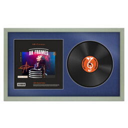 "30X17"" Green Modern Vinyl Record Frame With Blue Mount For 12 Inch Lp Album Cover & Disc - Ak Frames" - thumbnail 1