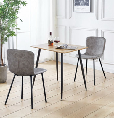 Hallowood Furniture Cullompton Small 80Cm Rectangular Dining Table With 2 Taupe Leather Effect Chairs - image 1