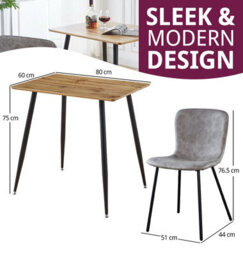 Hallowood Furniture Cullompton Small 80Cm Rectangular Dining Table With 2 Taupe Leather Effect Chairs - thumbnail 3