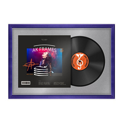 "AK Frames 25X17"" Purple Classic Vinyl Record Frame With Mid Grey Mount For 12 Inch Lp Cover & Disc - Overlapped Design" - image 1