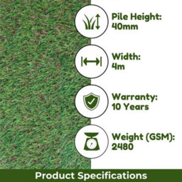 "Natural Look 40mm Artificial Grass Extra Premium Artificial Grass, Plush Artificial Grass-5M(16'4"") X 4M(13'1"")-20M²" - thumbnail 4