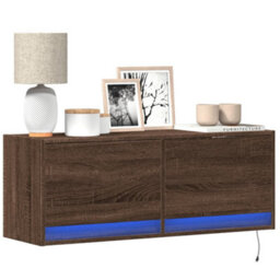 Berkfield Tv Wall Cabinet With Led Lights Brown Oak 100X31X35 Cm