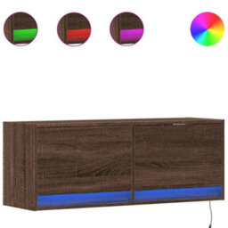 Berkfield Tv Wall Cabinet With Led Lights Brown Oak 100X31X35 Cm - thumbnail 2