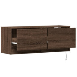 Berkfield Tv Wall Cabinet With Led Lights Brown Oak 100X31X35 Cm - thumbnail 9