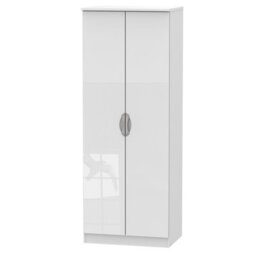Ready Assembled Contemporary Gloss White Tall Double Wardrobe (H)1970mm (W)740mm (D)530mm - thumbnail 1