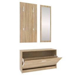 Berkfield 3-In-1 Shoe Cabinet Set Sonoma Oak Engineered Wood - thumbnail 2