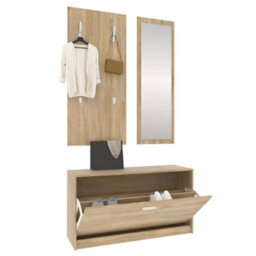 Berkfield 3-In-1 Shoe Cabinet Set Sonoma Oak Engineered Wood - thumbnail 4