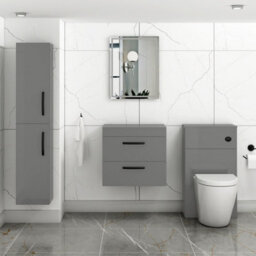 Royal Bathrooms 600mm Wall Hung Vanity Unit 2 Drawer Indigo Grey Gloss - Storage Cabinetwith Matt Black Handle - thumbnail 2