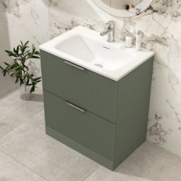 Royal Bathrooms Evora 700mm Sage Green Fluted Floor Standing Bathroom Vanity Unit 2 Drawer Cabinet Storage With Stone Basin - 1 Tap Hole - thumbnail 4