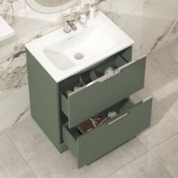 Royal Bathrooms Evora 700mm Sage Green Fluted Floor Standing Bathroom Vanity Unit 2 Drawer Cabinet Storage With Stone Basin - 1 Tap Hole - thumbnail 3