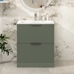 Royal Bathrooms Evora 700mm Sage Green Fluted Floor Standing Bathroom Vanity Unit 2 Drawer Cabinet Storage With Stone Basin - 1 Tap Hole
