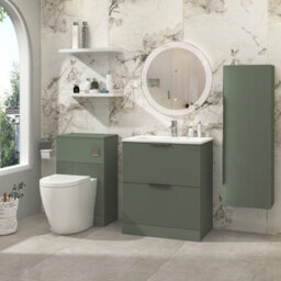 Royal Bathrooms Evora 700mm Sage Green Fluted Floor Standing Bathroom Vanity Unit 2 Drawer Cabinet Storage With Stone Basin - 1 Tap Hole - thumbnail 2