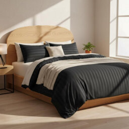 3-Piece Satin Stripe Duvet Cover Set Ultra Soft Microfiber Luxury Bedding, Hypoallergenic, Breathable & Anti-Wrinkle Quilt Cover W - thumbnail 3