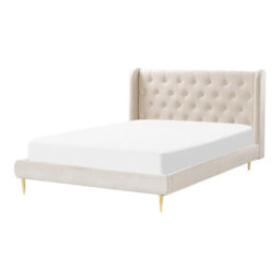 Beliani Bed Velvet Forbach 140 X 200 Cm (Eu Double) Beige - thumbnail 1