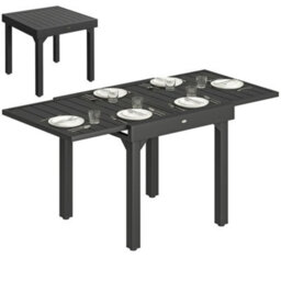 Outsunny Expandable Patio Table For 4-6 People With Slatted Top, Black - thumbnail 2