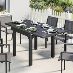 Outsunny Expandable Patio Table For 4-6 People With Slatted Top, Black - thumbnail 1