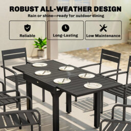 Outsunny Expandable Patio Table For 4-6 People With Slatted Top, Black - thumbnail 6