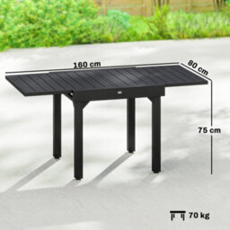 Outsunny Expandable Patio Table For 4-6 People With Slatted Top, Black - thumbnail 3