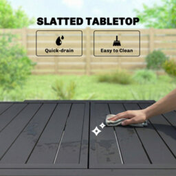 Outsunny Expandable Patio Table For 4-6 People With Slatted Top, Black - thumbnail 5