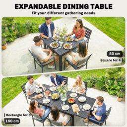 Outsunny Expandable Patio Table For 4-6 People With Slatted Top, Black - thumbnail 4