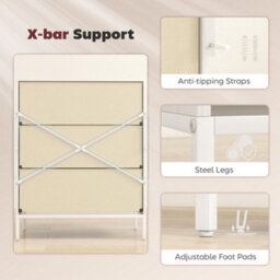 Homcom Chest Of Drawers, 3 Fabric Drawer Dresser, Aluminium Handles, White - thumbnail 7