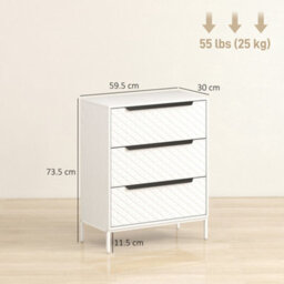 Homcom Chest Of Drawers, 3 Fabric Drawer Dresser, Aluminium Handles, White - thumbnail 3