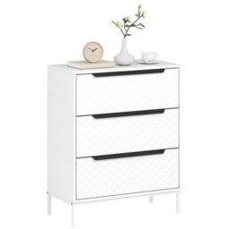 Homcom Chest Of Drawers, 3 Fabric Drawer Dresser, Aluminium Handles, White - thumbnail 2