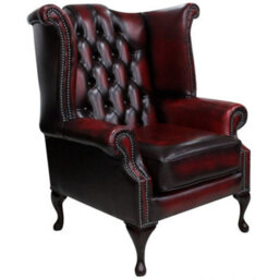Chesterfield High Back Wing Chair Antique Oxblood Red Real Leather Bespoke In Queen Anne Style - thumbnail 2