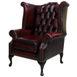 Chesterfield High Back Wing Chair Antique Oxblood Red Real Leather Bespoke In Queen Anne Style - thumbnail 3