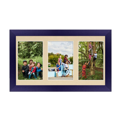 AK Frames 40X20Cm Purple Modern Multi Photo Frame With Ivory Mount - Holds 3 Apertures (3X) 6X4 Photos - image 1
