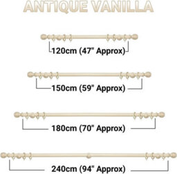 A.unique Home Ribbed Wooden Curtain Pole With Rings And Fittings - 35mm - 150Cm - Antique Vanilla - thumbnail 4
