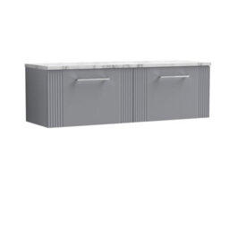 Balterley Belvide Partial Fluted 2 Drawer Wall Hung Vanity Unit With Carrera Marble Laminate Worktop - 1200mm - Satin Grey