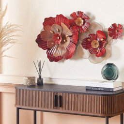 Wyld And Coco Red Iron Geometric Wall Art Flowers Sculpture, W88 X H45 X D11Cm, Solid Metal, Horizontal - thumbnail 2
