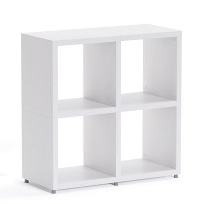 RB UK Boon 4 Cube Shelving Unit Eco-Friendly Bookcase Freestanding Heavy Duty White, Made In Austria (H)760mm (W)740mm (D)330mm