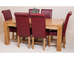 That's Furniture Kuba 180 X 90 Cm Chunky Oak Dining Table And 6 Chairs Dining Set With Washington Burgundy Leather Chairs - thumbnail 3