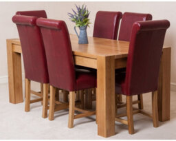 That's Furniture Kuba 180 X 90 Cm Chunky Oak Dining Table And 6 Chairs Dining Set With Washington Burgundy Leather Chairs - thumbnail 2