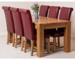 That's Furniture Kuba 180 X 90 Cm Chunky Oak Dining Table And 6 Chairs Dining Set With Washington Burgundy Leather Chairs