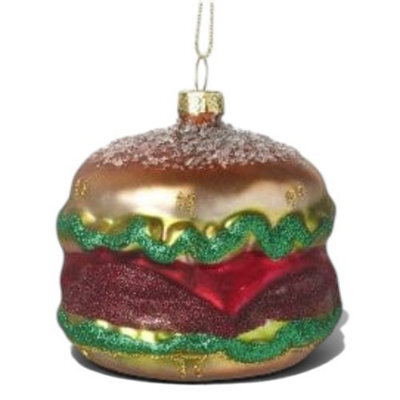 Heaven Sends Christmas Festive Glass Burger Hanging Decoration, Small 7 X 6.5 Cm, Multicolour With Gold Twine