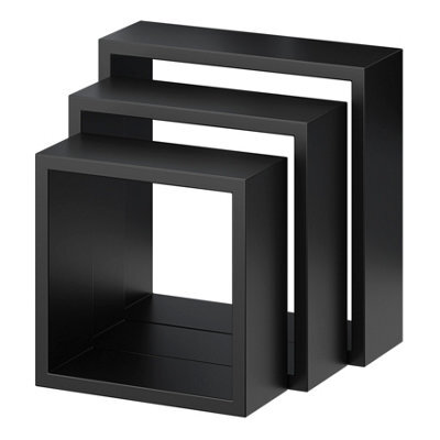 GoodHome Rigga Satin Black Cube Shelf (L)30Cm X (D)9.8Cm, Set Of 3 - image 1