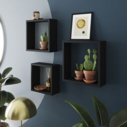 GoodHome Rigga Satin Black Cube Shelf (L)30Cm X (D)9.8Cm, Set Of 3 - thumbnail 5