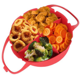 Spares2Go Air Fryer Basket Liner Silicone Round Tray Pot (Red, 4 Compartments) - thumbnail 7