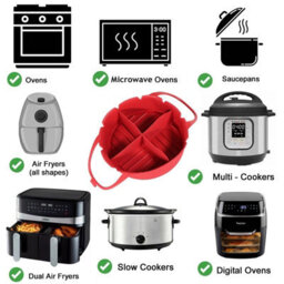Spares2Go Air Fryer Basket Liner Silicone Round Tray Pot (Red, 4 Compartments) - thumbnail 4
