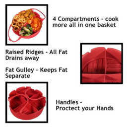 Spares2Go Air Fryer Basket Liner Silicone Round Tray Pot (Red, 4 Compartments) - thumbnail 5