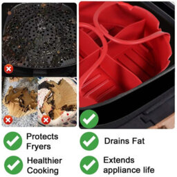 Spares2Go Air Fryer Basket Liner Silicone Round Tray Pot (Red, 4 Compartments) - thumbnail 2