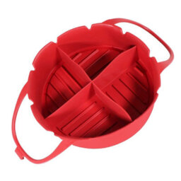 Spares2Go Air Fryer Basket Liner Silicone Round Tray Pot (Red, 4 Compartments)