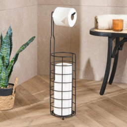 Wire Toilet Roll Holder Free Standing Storage Rust Resistant Metal, Black
