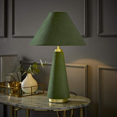 Valuelights Martha Green Conical Lamp Shade Velvet Fabric Table Lamp With Bulb - image 1