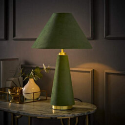 Valuelights Martha Green Conical Lamp Shade Velvet Fabric Table Lamp With Bulb - thumbnail 2