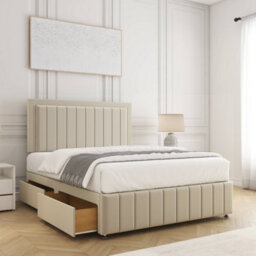 Bsspoke Sophia Divan Bed Set Cream Plush Velvet With 24Inch Headboard & Footboard & 2 Drawers Footend & Mattress In All Sizes - thumbnail 1