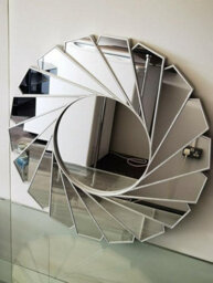 Biznest Large Wall Mirror Art Deco Frame Round Swivel Style Wall Mirror Glass 61Cm Swirl Design Home Decor (Silver) - thumbnail 2